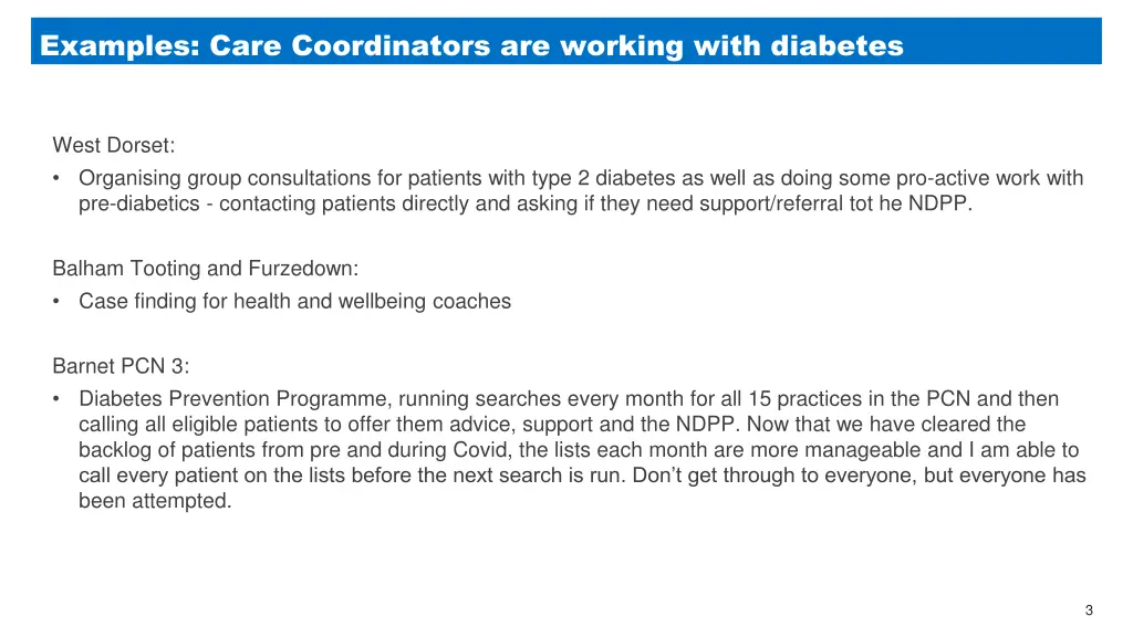 examples care coordinators are working with