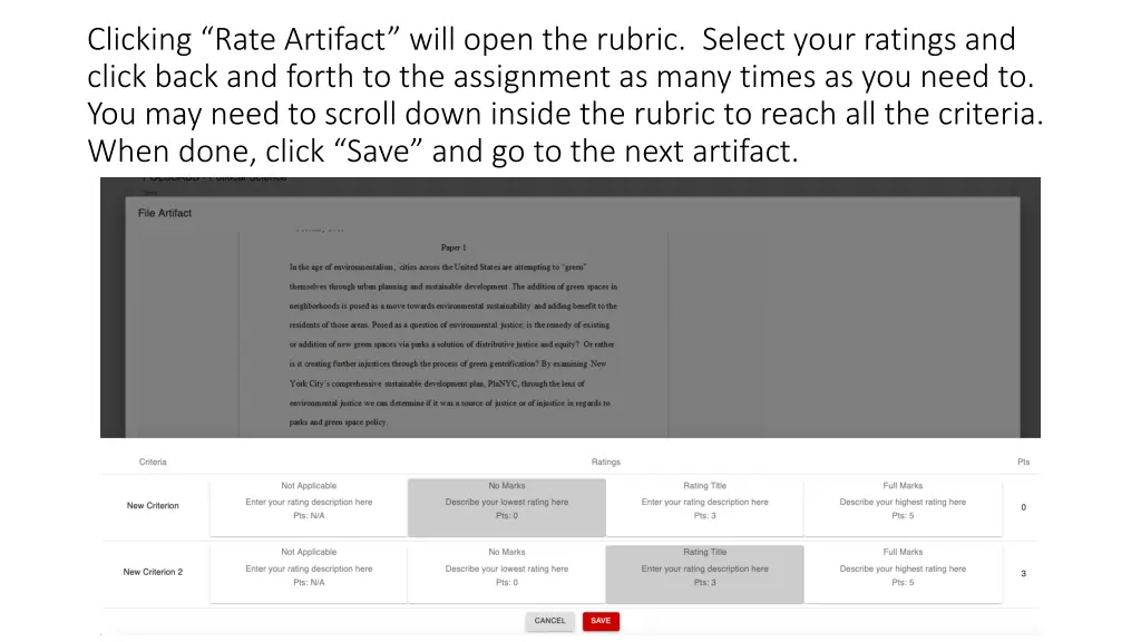 clicking rate artifact will open the rubric
