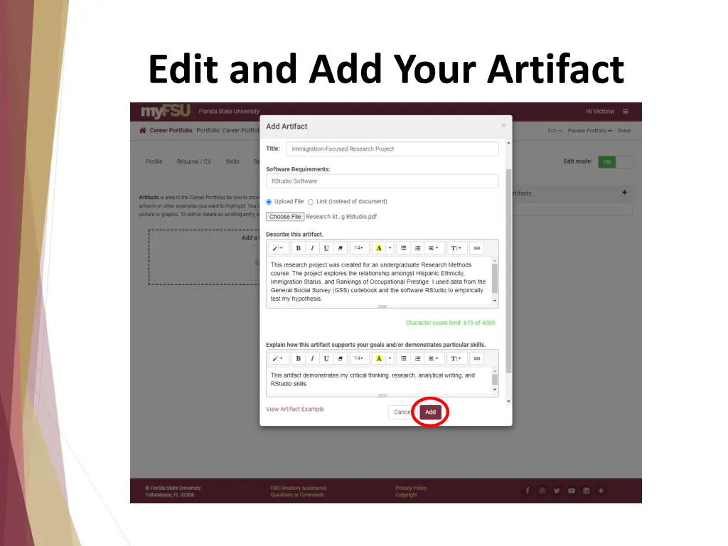 edit and add your artifact