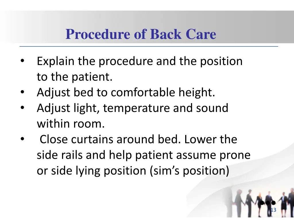 procedure of back care