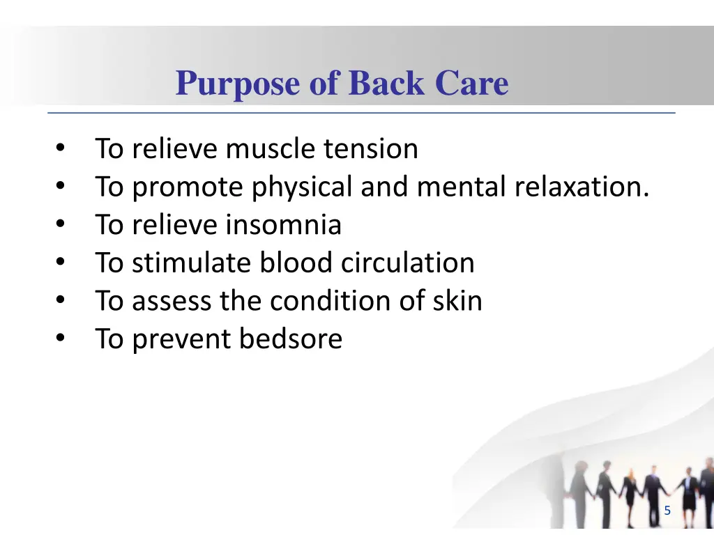 purpose of back care