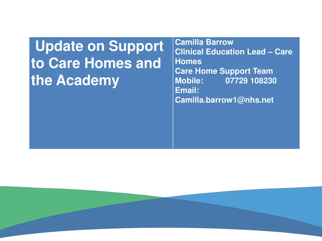 camilla barrow clinical education lead care homes