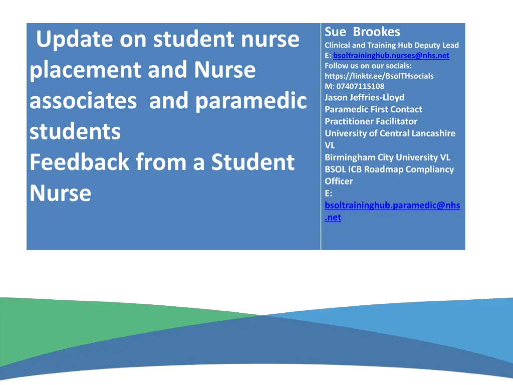 sue brookes clinical and training hub deputy lead