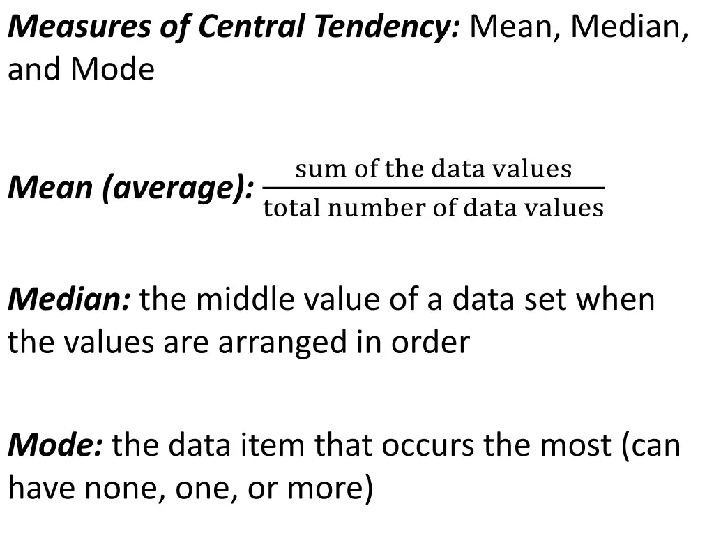 measures of central tendency mean median and mode