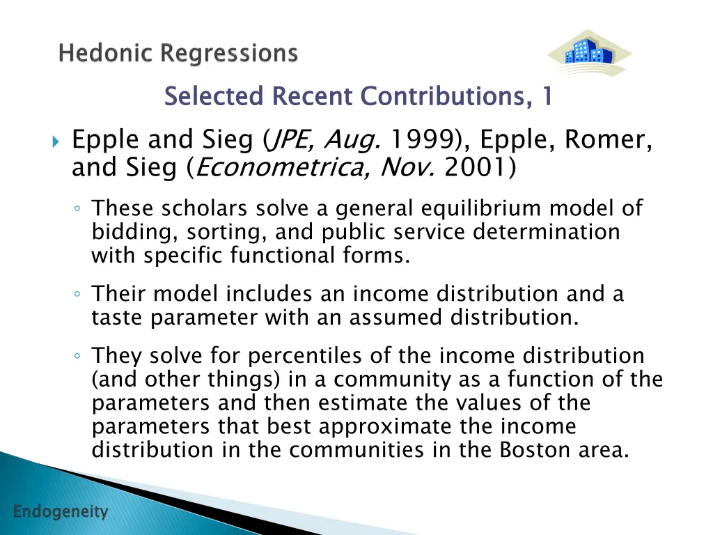 selected recent contributions 1 epple and sieg