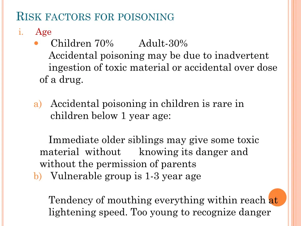 r isk factors for poisoning i age children