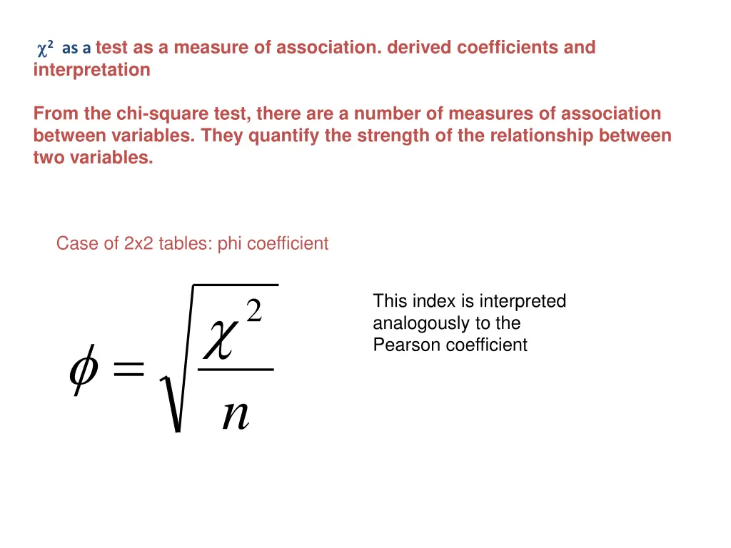2 as a test as a measure of association derived