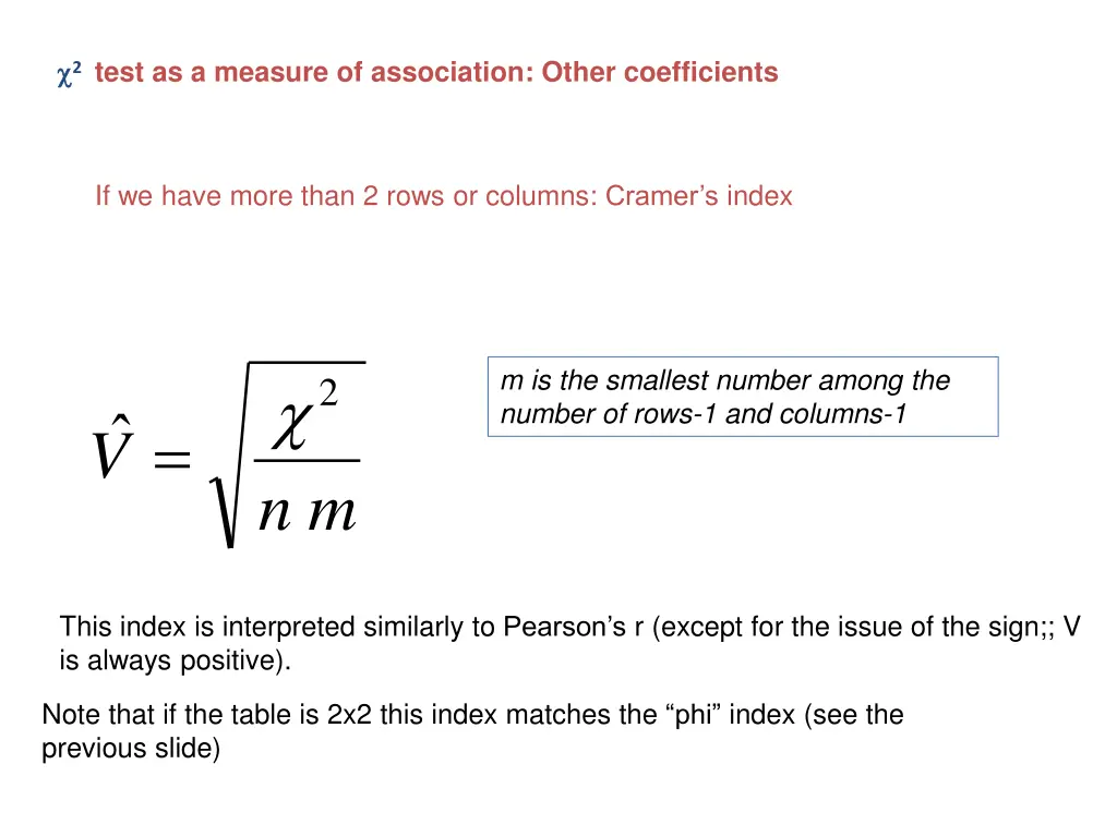 2 test as a measure of association other