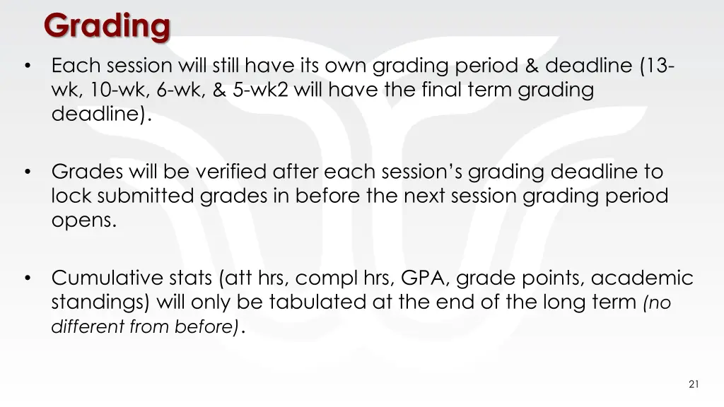 grading each session will still have