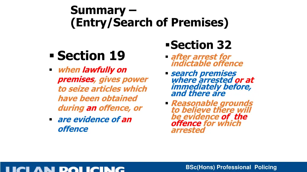summary entry search of premises 1