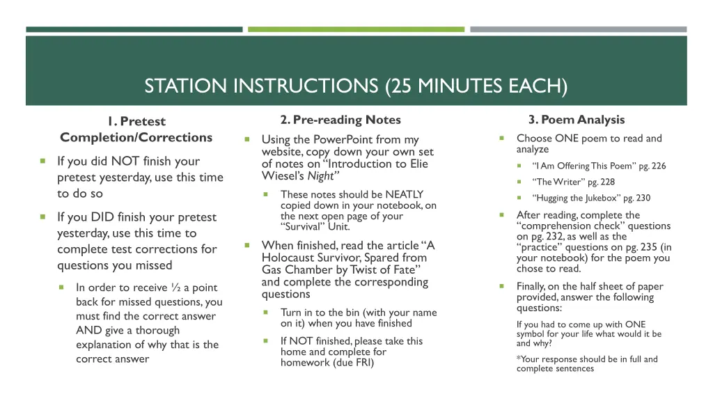 station instructions 25 minutes each