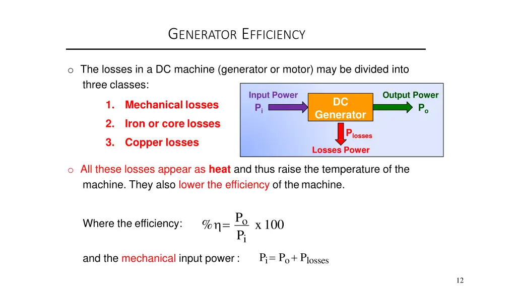 g enerator e fficiency