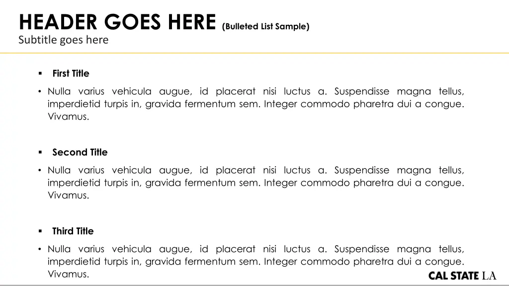 header goes here bulleted list sample subtitle