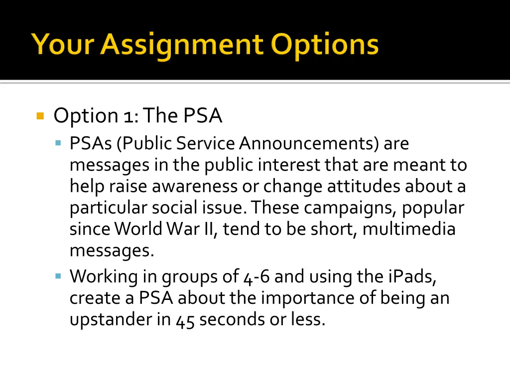 option 1 the psa psas public service