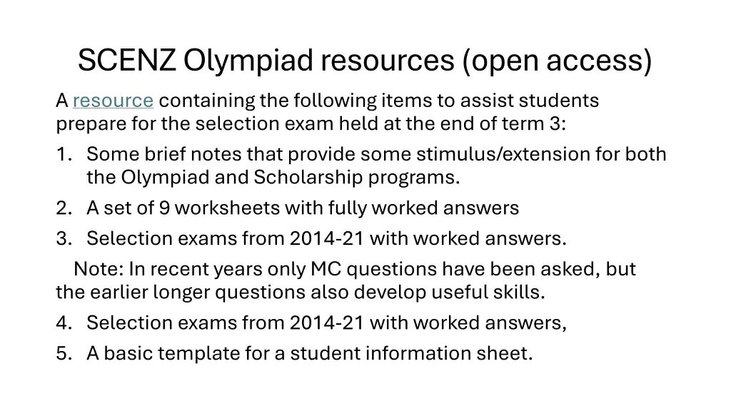 scenz olympiad resources open access a resource