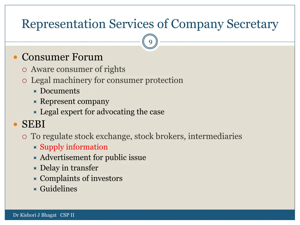 representation services of company secretary 1