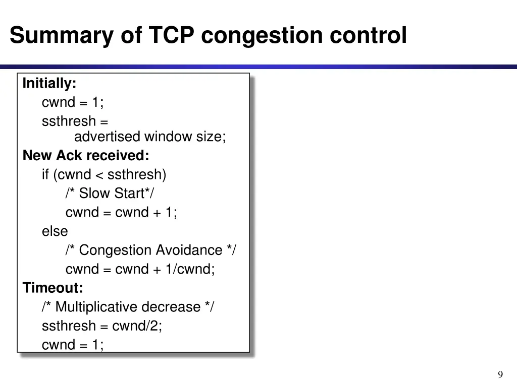 summary of tcp congestion control 1