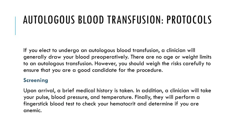 autologous blood transfusion protocols