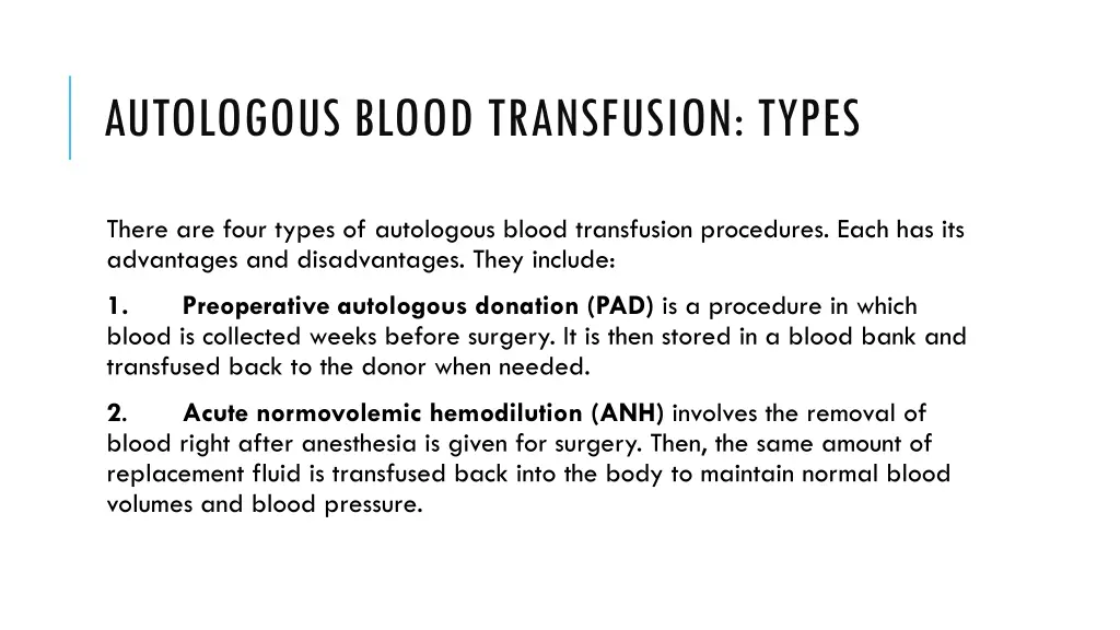 autologous blood transfusion types