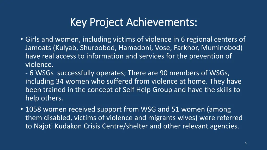 key project achievements key project achievements