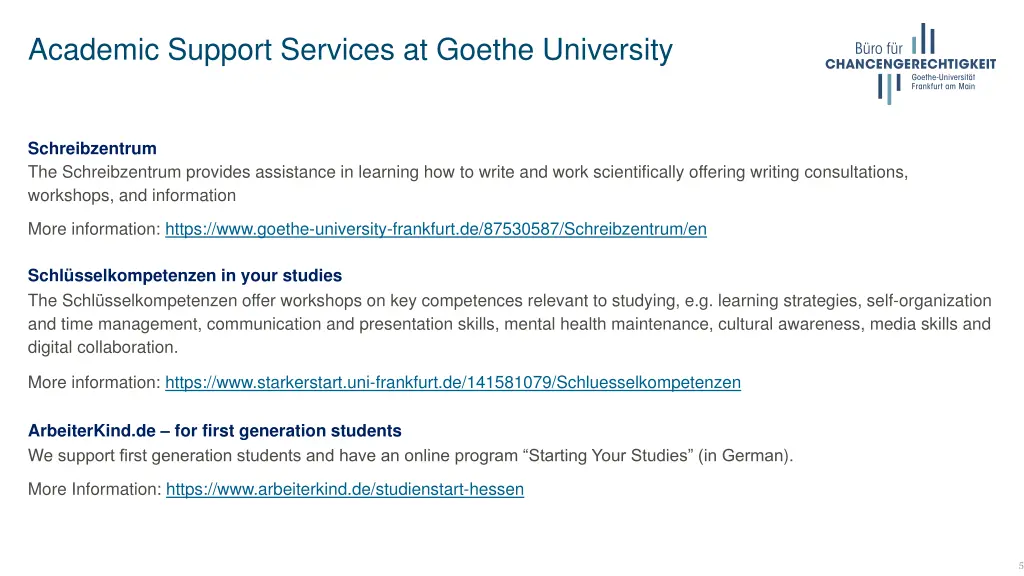 academic support services at goethe university