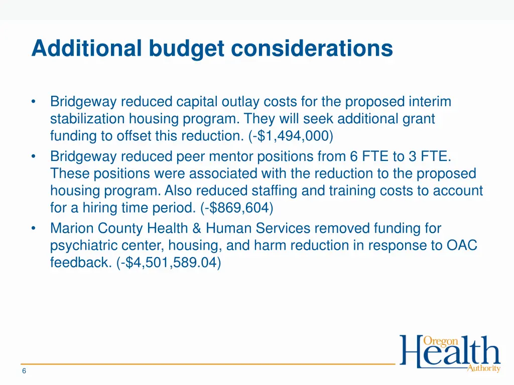 additional budget considerations