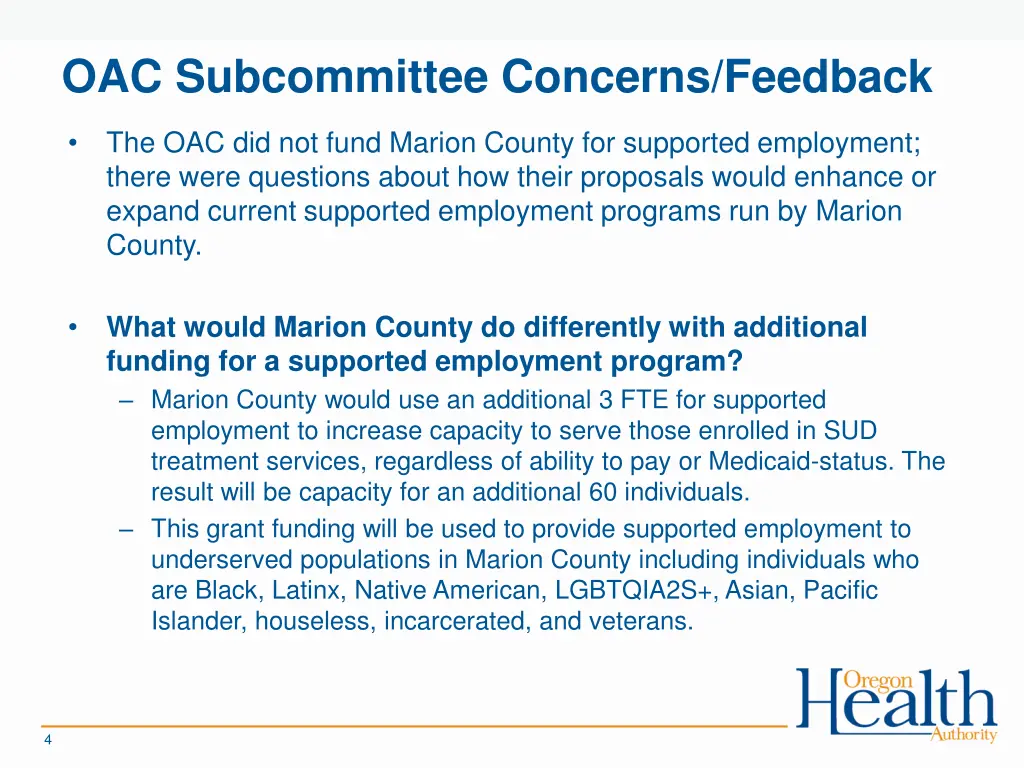 oac subcommittee concerns feedback