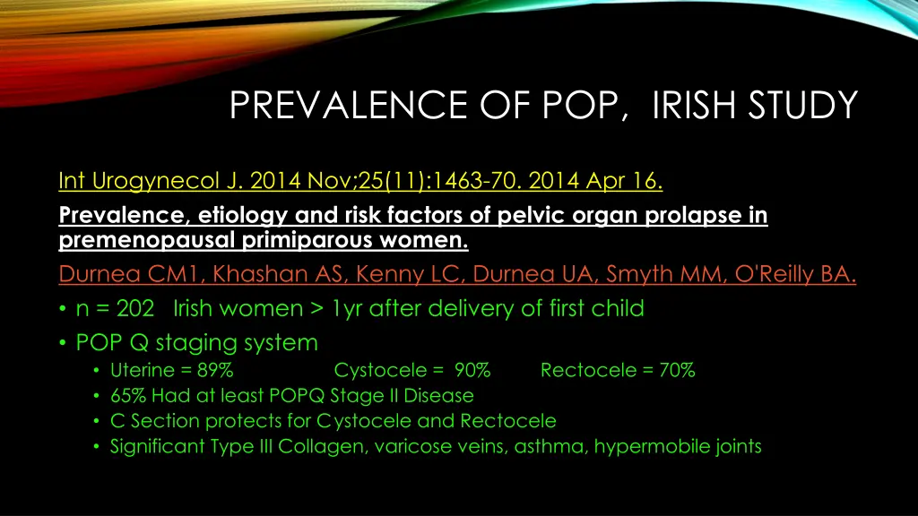 prevalence of pop irish study