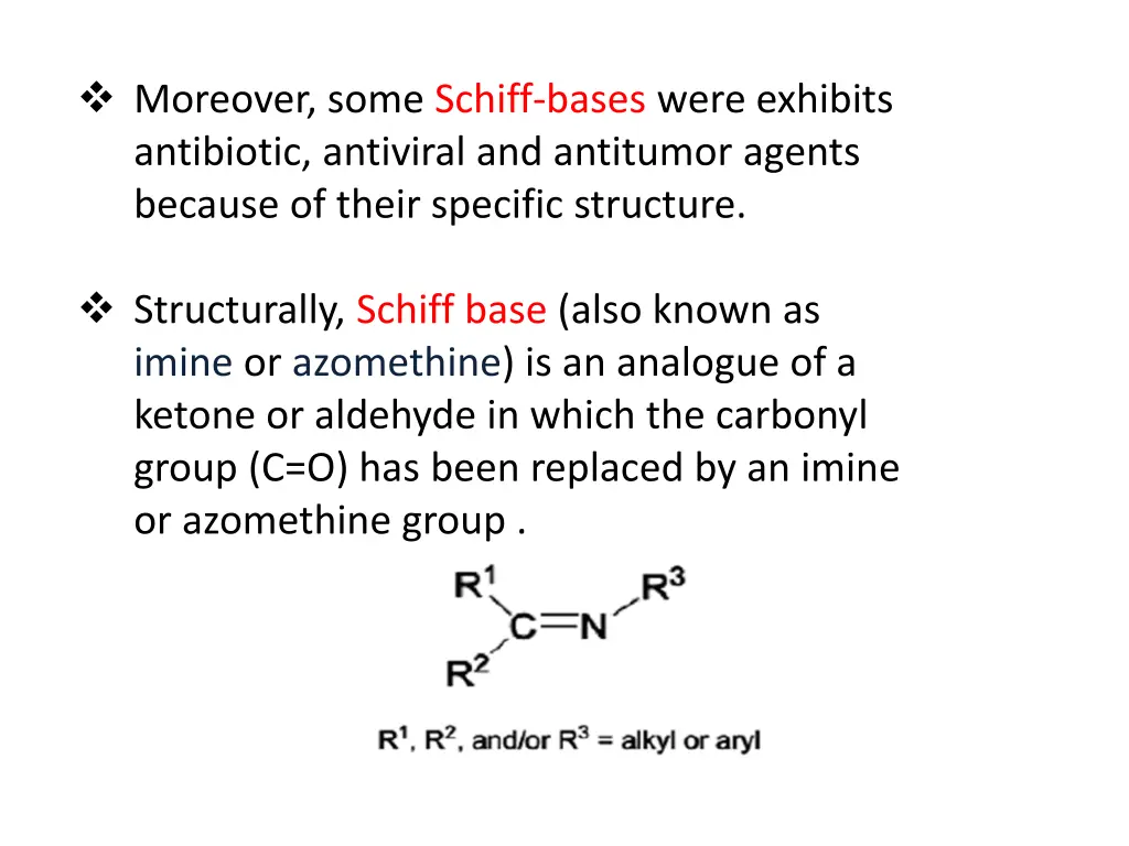 moreover some schiff bases were exhibits