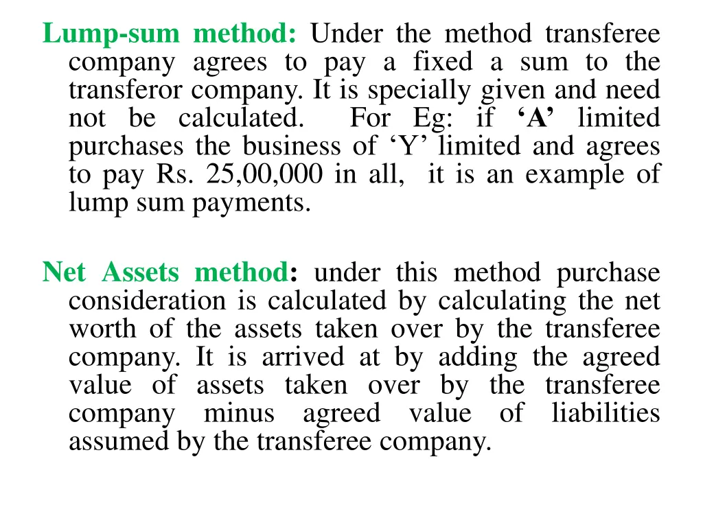 lump sum method under the method transferee