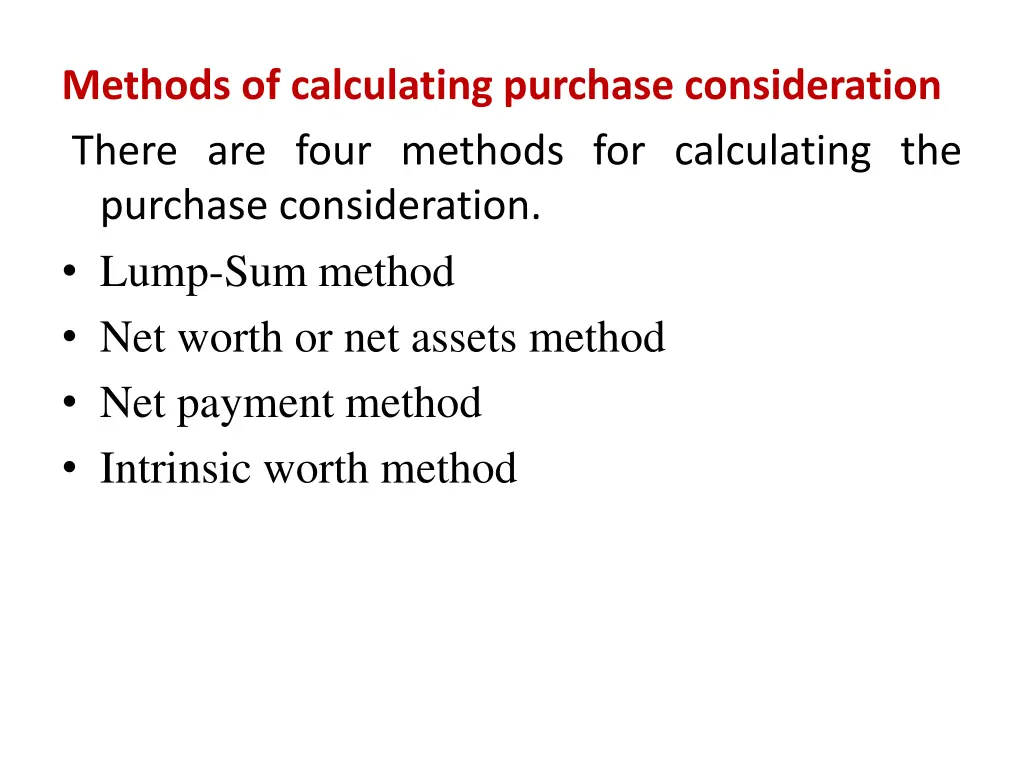 methods of calculating purchase consideration