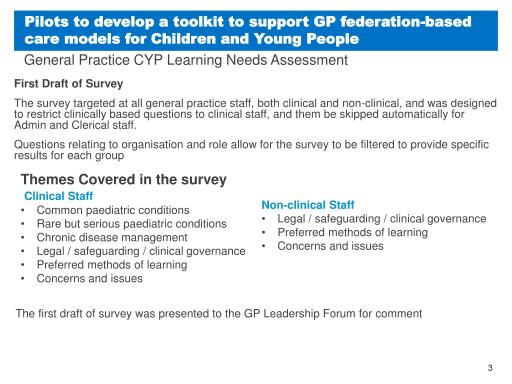 pilots to develop a toolkit to support 1