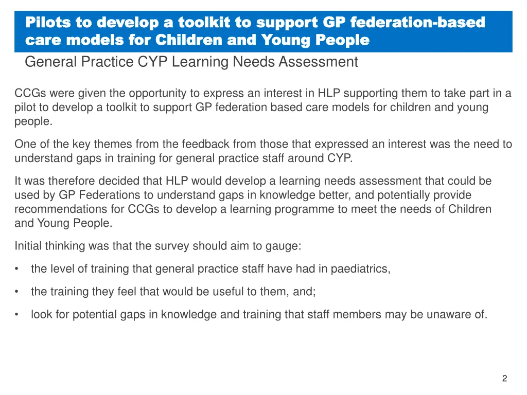 pilots to develop a toolkit to support