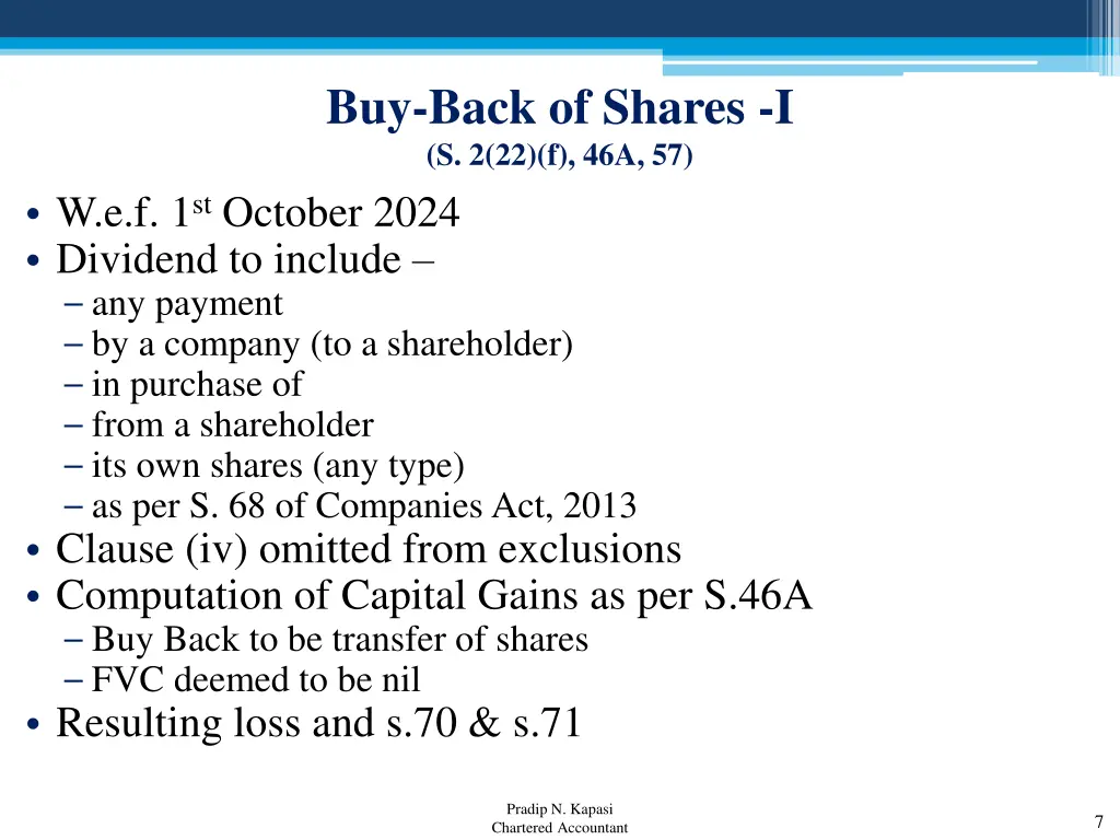 buy back of shares i s 2 22 f 46a 57