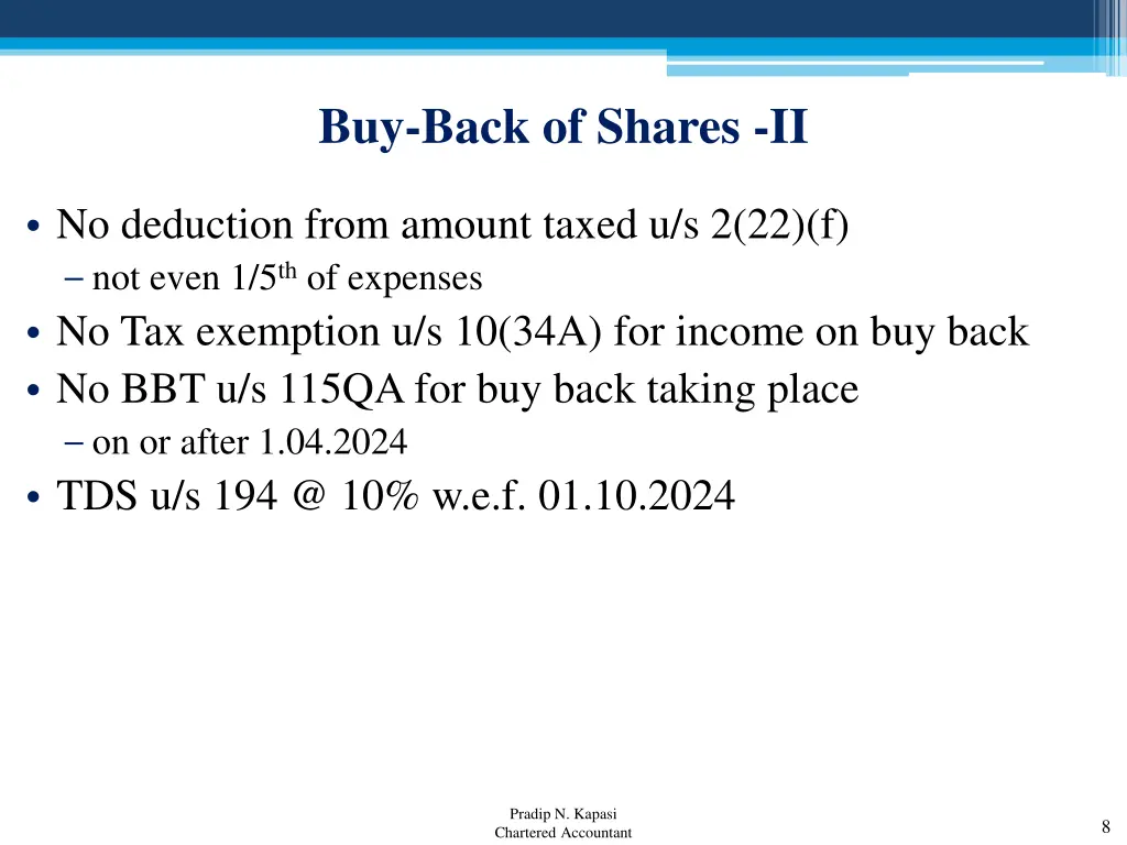 buy back of shares ii