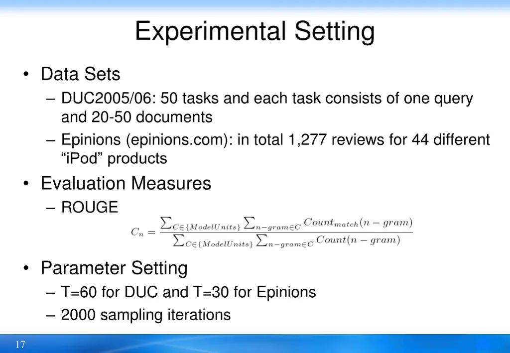 experimental setting