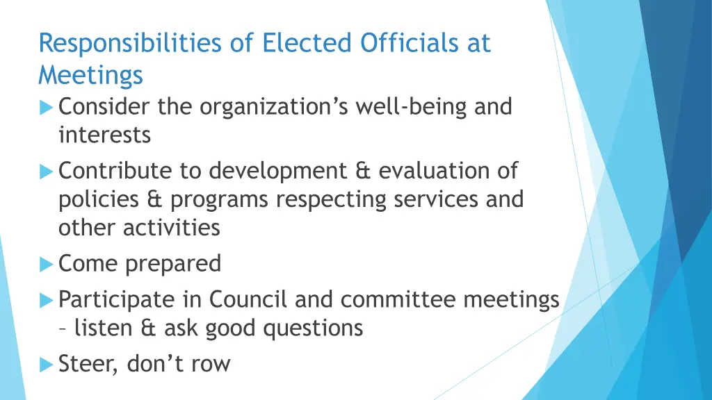 responsibilities of elected officials at meetings