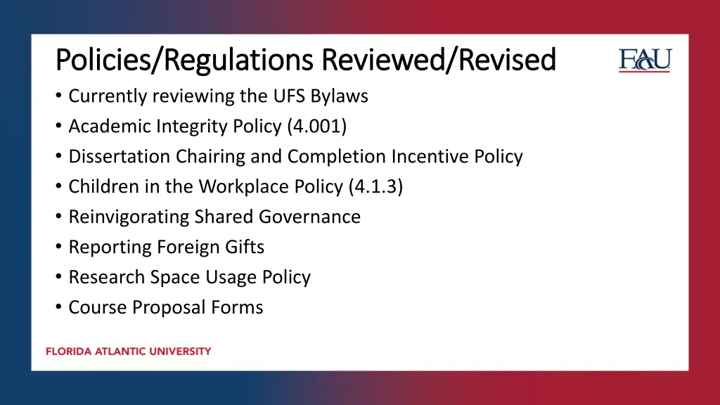 policies regulations reviewed revised policies