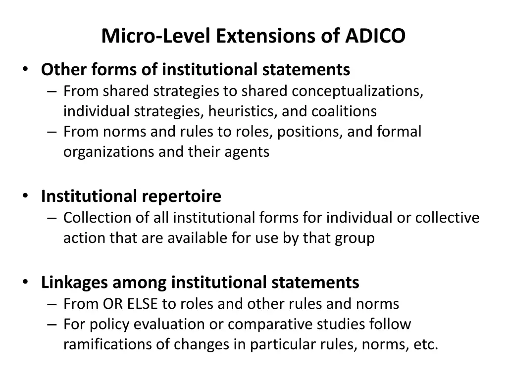 micro level extensions of adico