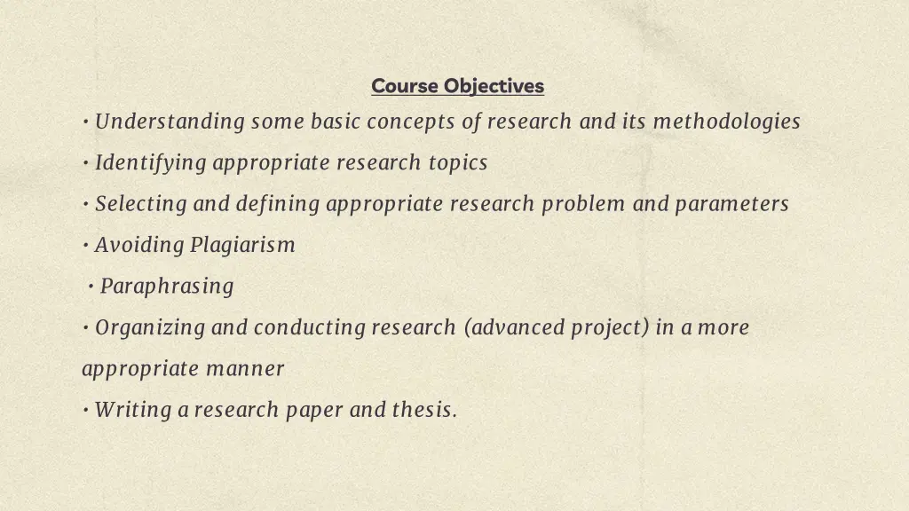 course objectives