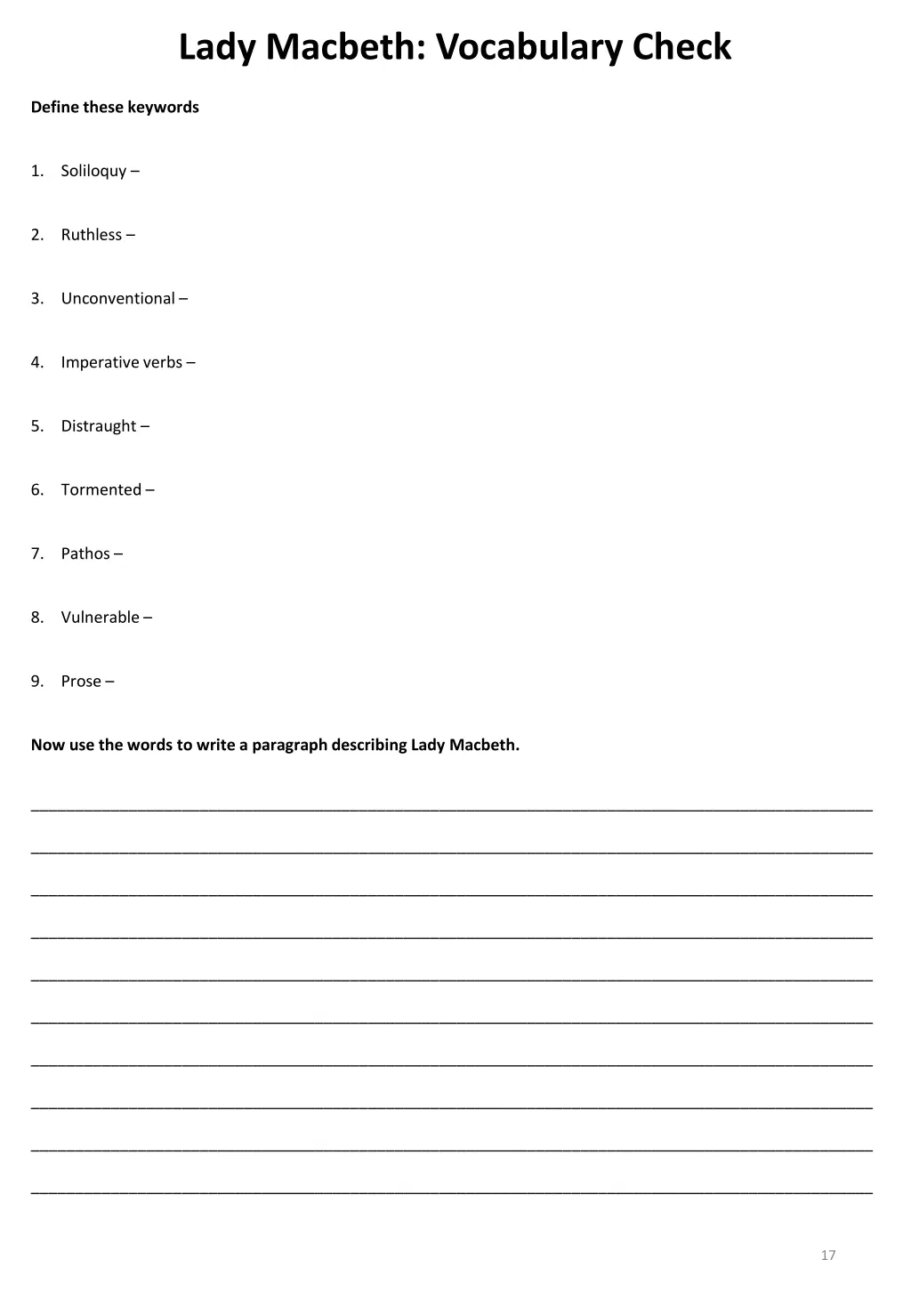 lady macbeth vocabulary check