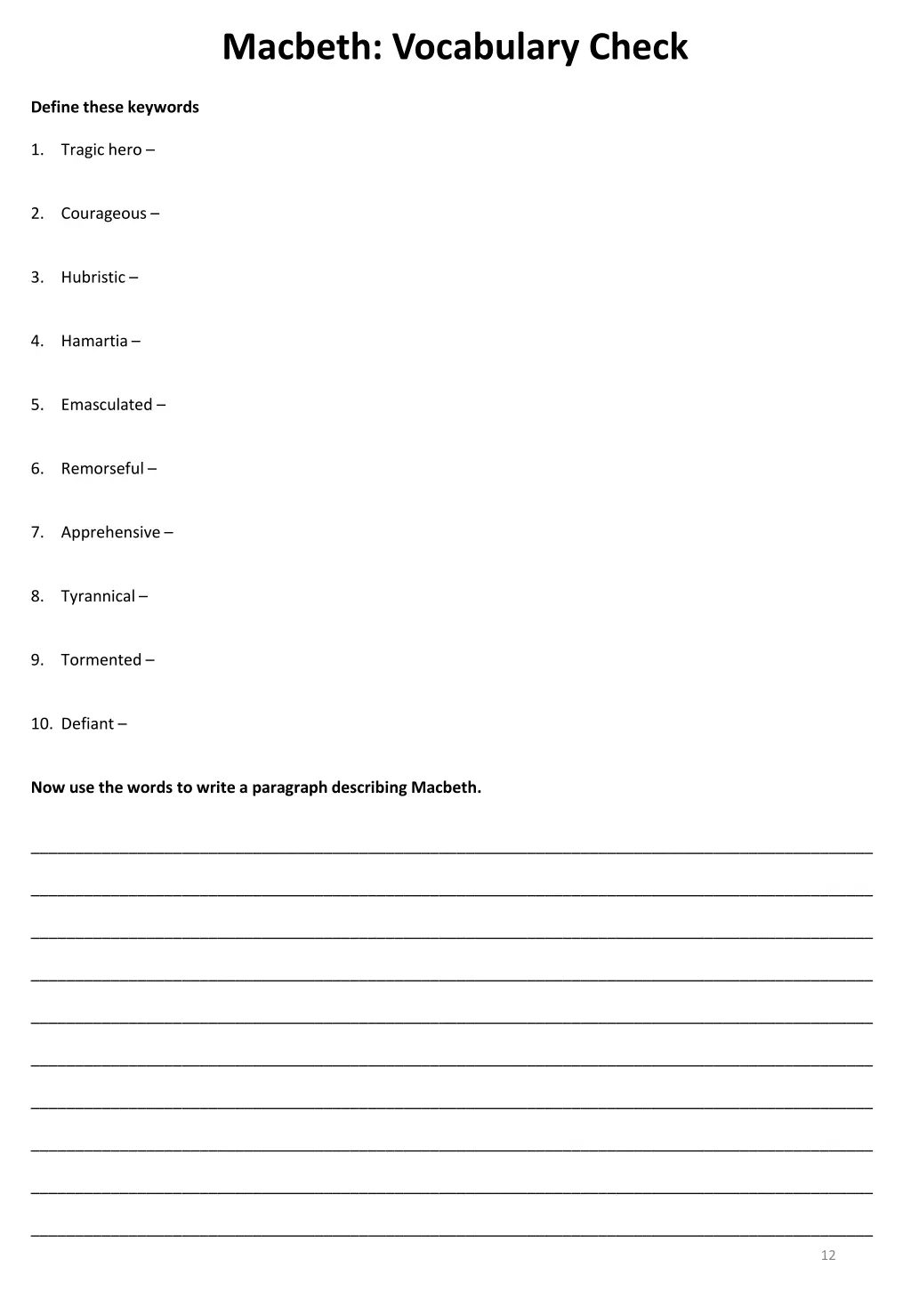 macbeth vocabulary check