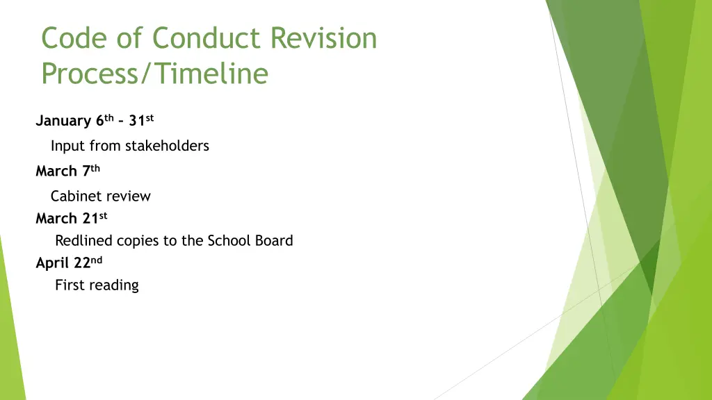 code of conduct revision process timeline