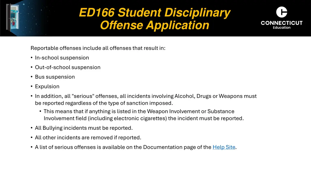 ed166 student disciplinary offense application