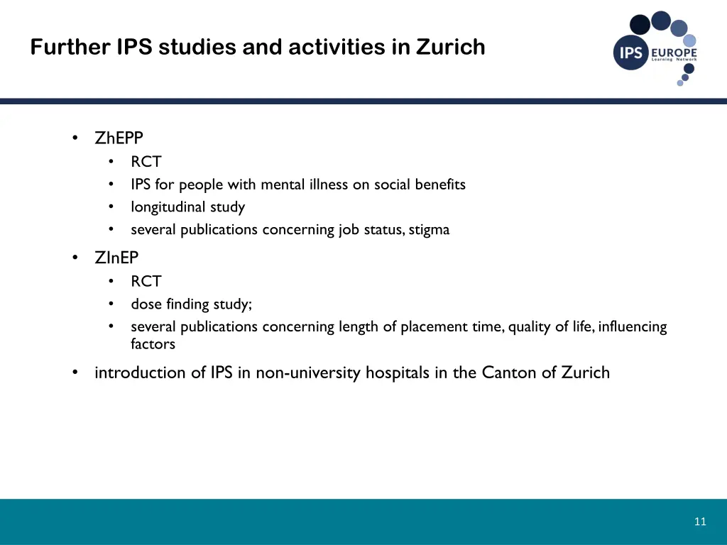 further ips studies and activities in zurich