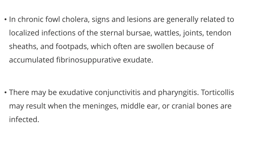 in chronic fowl cholera signs and lesions