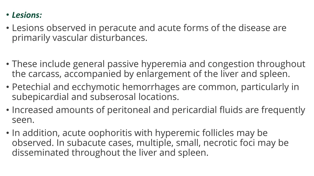 lesions lesions observed in peracute and acute