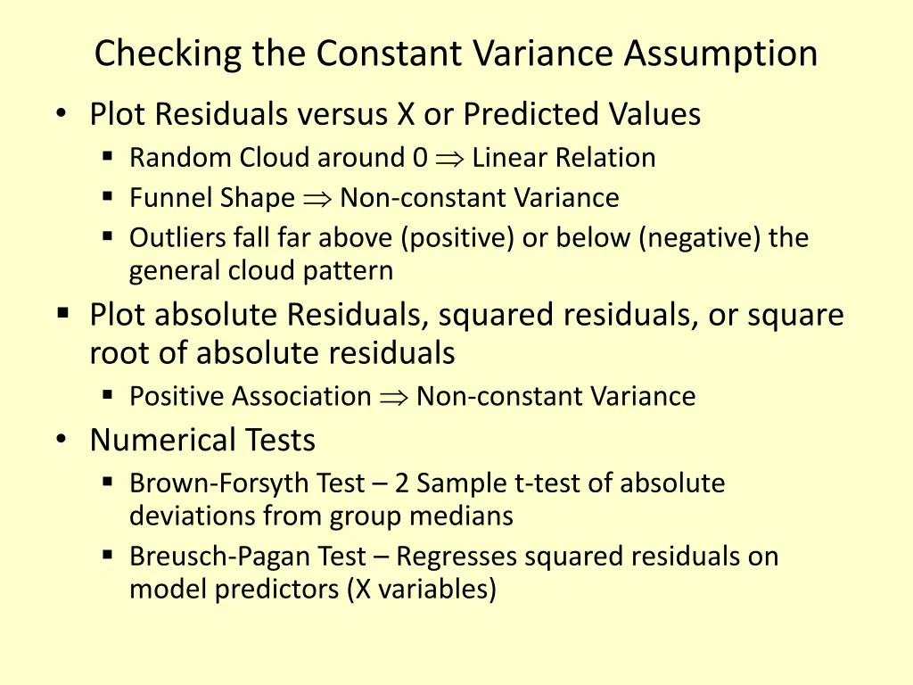 checking the constant variance assumption plot
