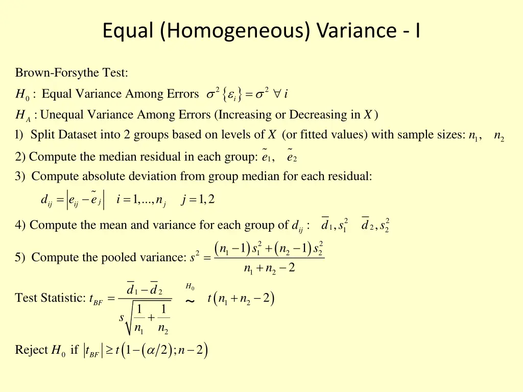 equal homogeneous variance i