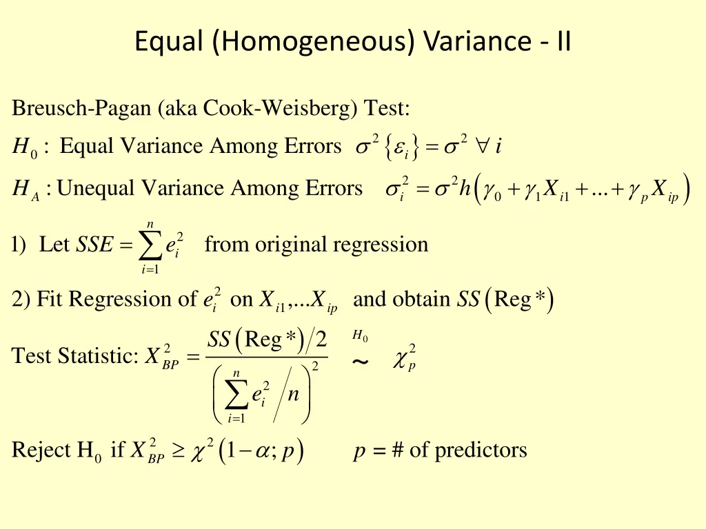 equal homogeneous variance ii